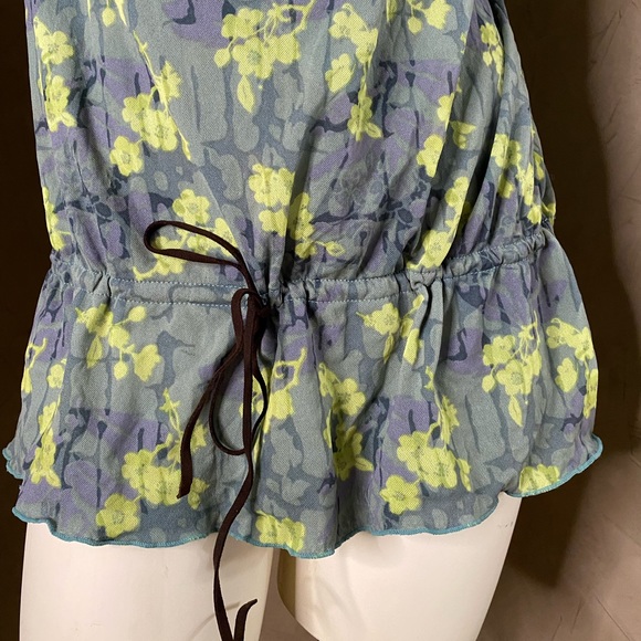 DKNY Jeans Women’s L Tunic Tank Top Green Floral Y2K Sleeveless Blouse - Picture 10 of 10